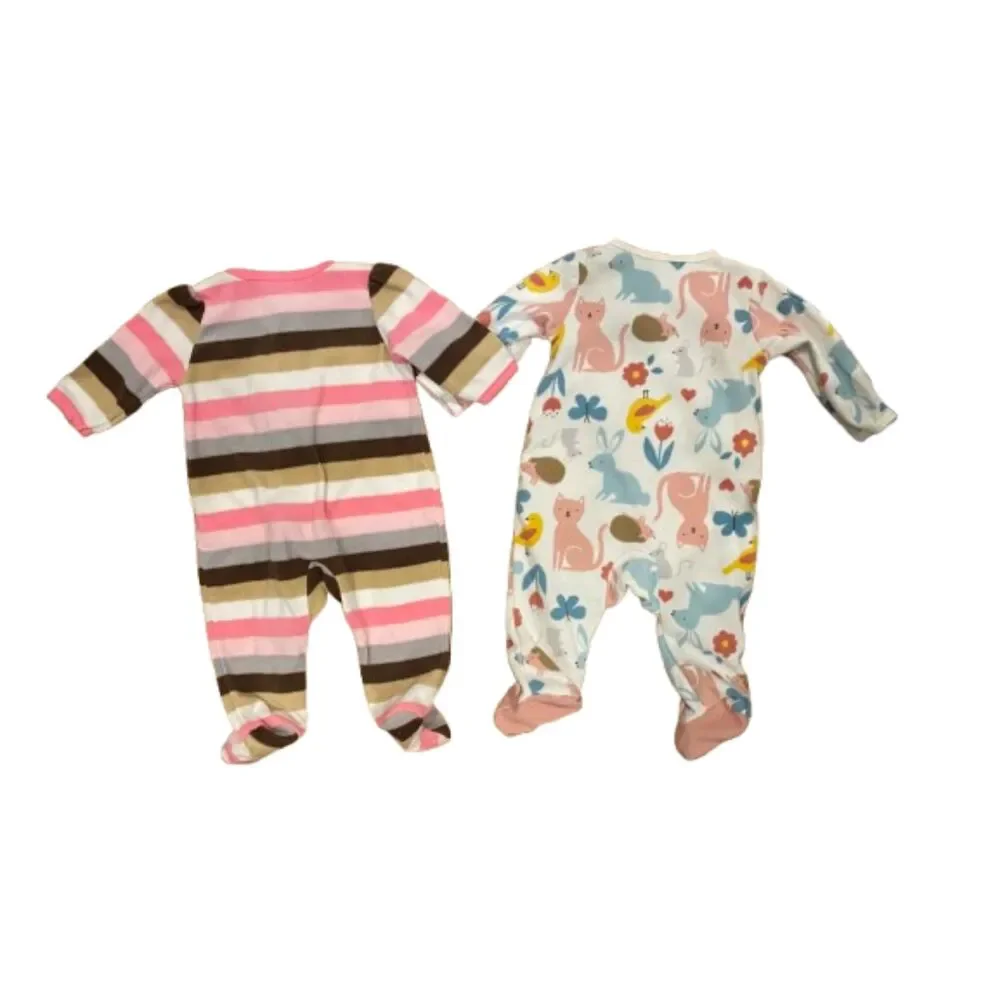Lot of 2 Girl's 3 Month Footie Pajamas Sleeper Fleece Carter's Long Sleeve